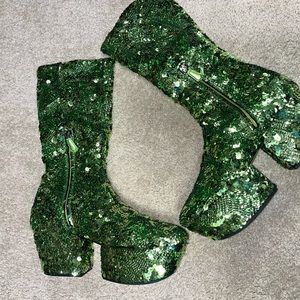 Prada sequined ankle boots, green, size 39 1/2.